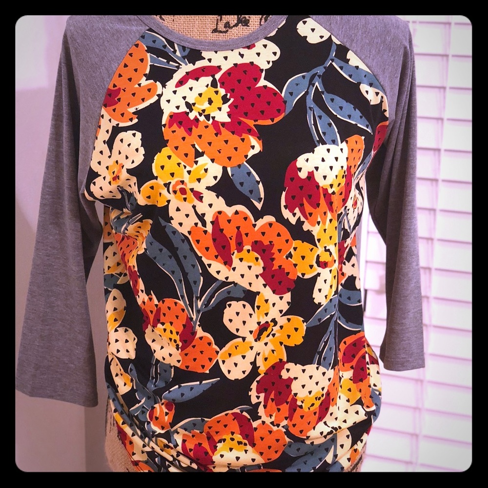 Unicorn Lularoe Randy floral with gray sleeves